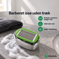 Soldahl Blankrak barberhøvl til hovedet med 8 blade på en bænk på badeværelset