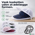 Kepsform vaskeramme med marineblå kasket i mesh-pose, vask kasketten uden at ødelægge formen