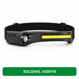 Soldahl® Vidsyn pandelampe med 230° bredt lys | genopladelig, bevægelsessensor og hænderne frie