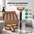 Soldahl Rakvass barberhøvl med æske fuld af 6-bladede barberhoveder, vælg 12, 24 eller 48