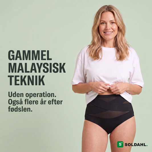 Bellina barselstrusse med 360 graders krydset kompression, urgammel malaysisk teknik