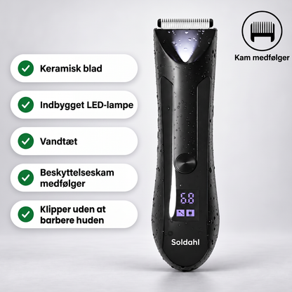 Soldahl vandtæt kropstrimmer med keramisk blad, LED-lampe og beskyttelseskam