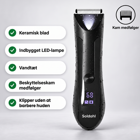 Soldahl vandtæt kropstrimmer med keramisk blad, LED-lampe og beskyttelseskam