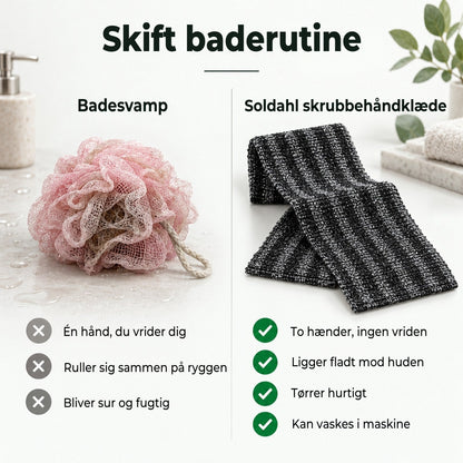 Badesvamp sammenlignet med Soldahl skrubbehåndklæde, fordele og ulemper