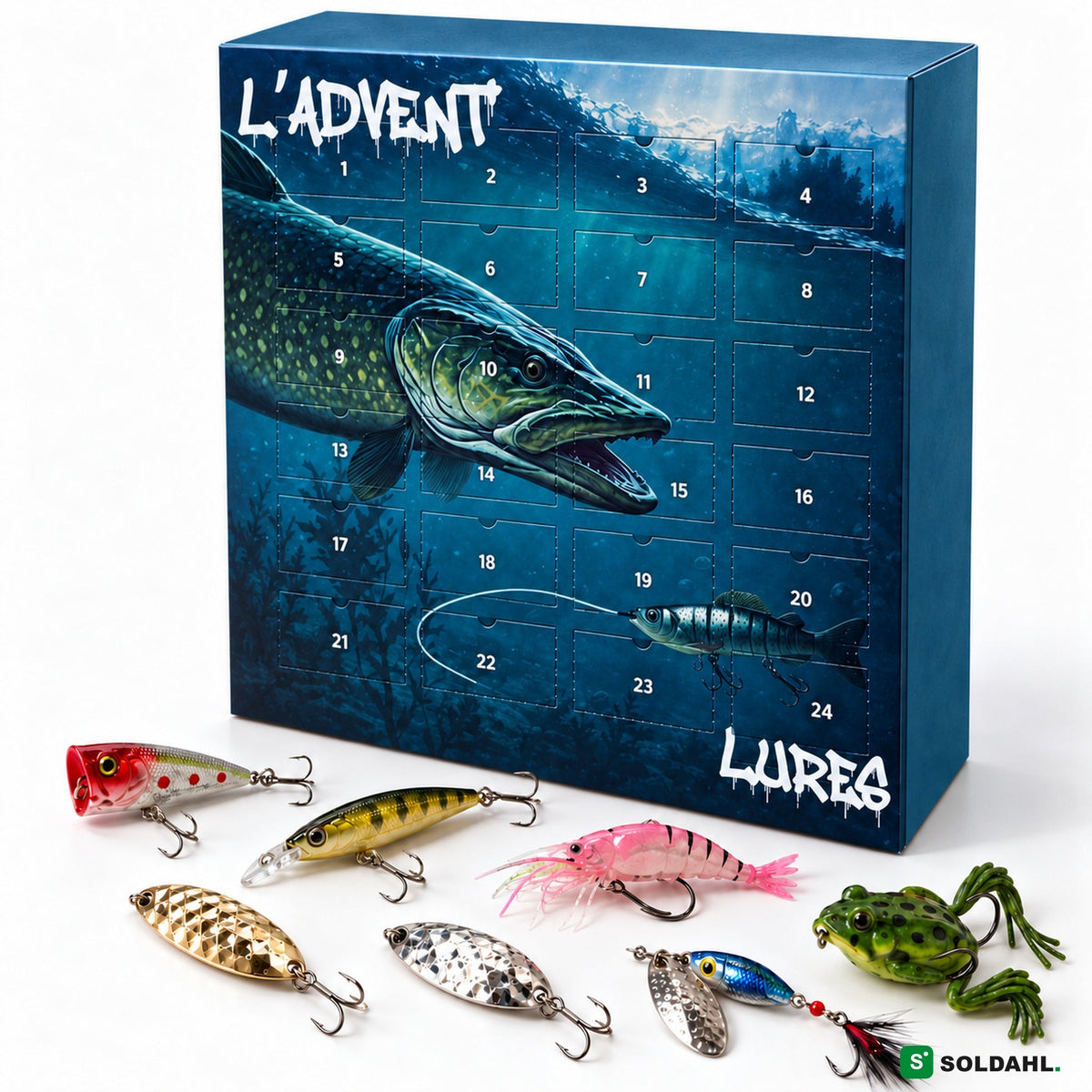 Soldahl Fiskekalender med 24 låger og kunstagn