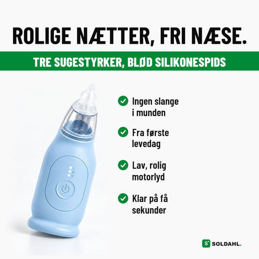 Soldahl Næseklar elektrisk næsesuger: rolige nætter, fri næse, tre sugestyrker og blød silikonespids
