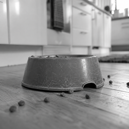 Plastikskål på gulvet