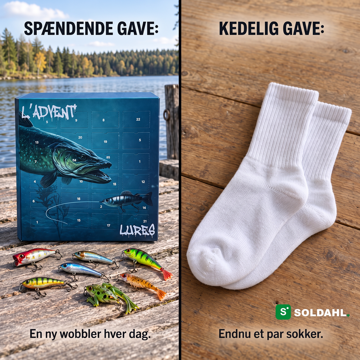 Spændende gave mod kedelig gave, Fiskekalender mod strømper