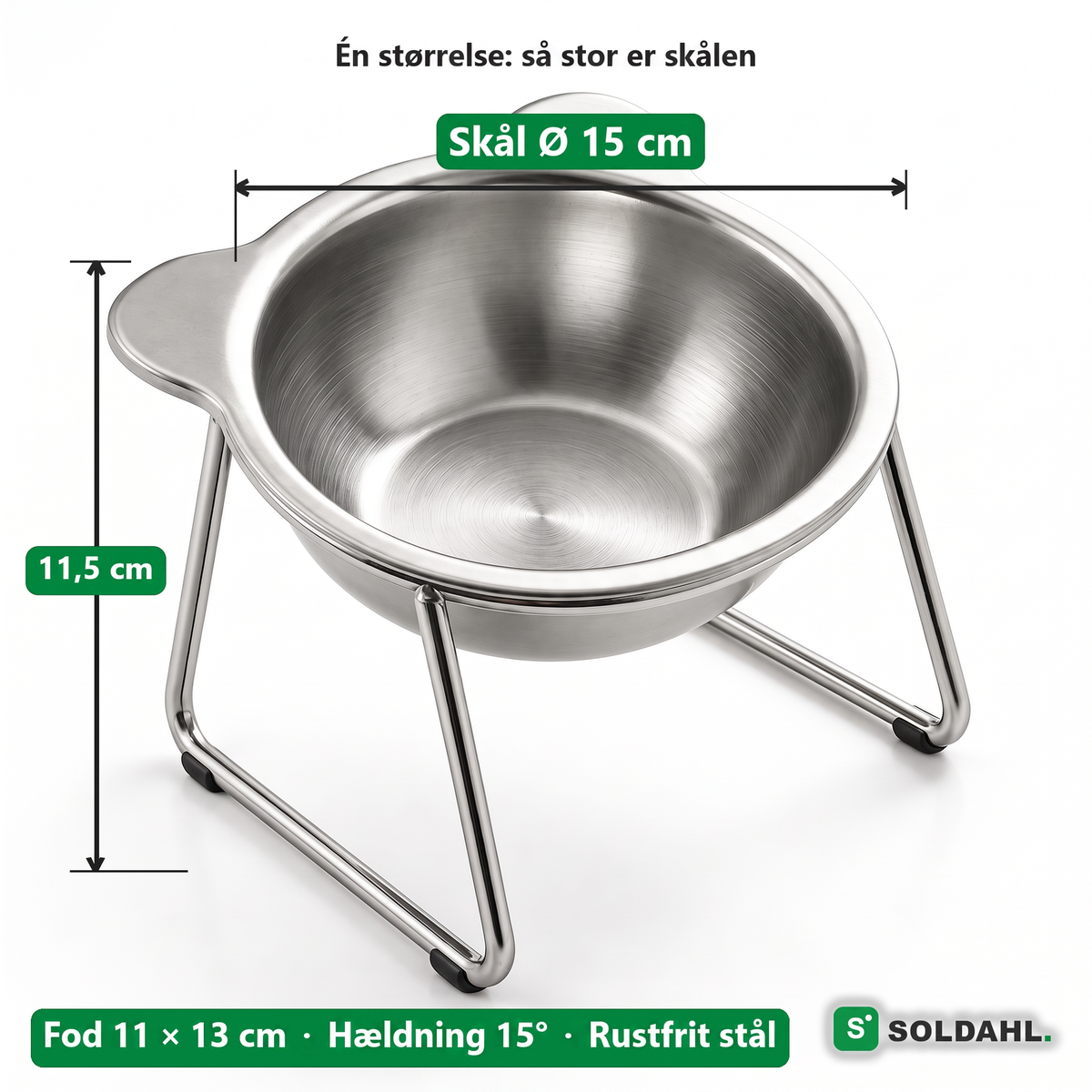 Skålens mål: Ø 15 cm, højde 11,5 cm, fod 11 × 13 cm