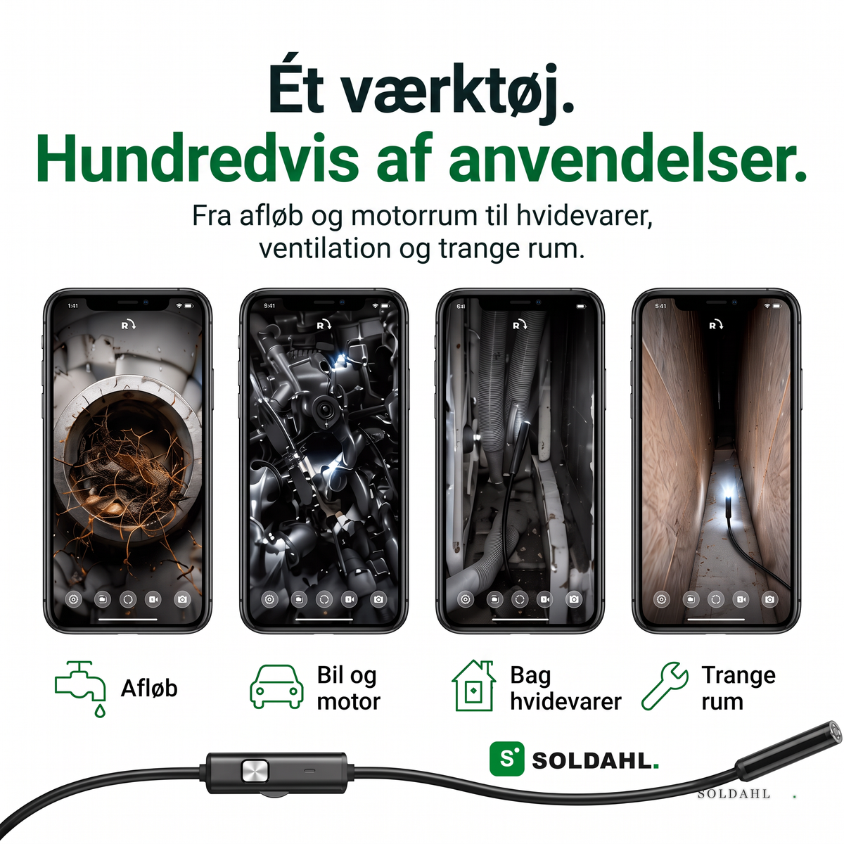 Hundredvis af anvendelsesområder, afløb, bil og motor, bag hvidevarer