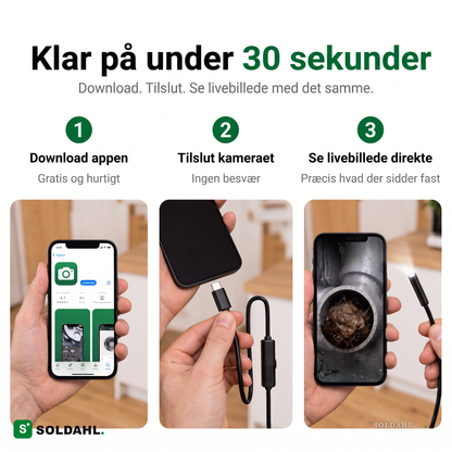 Klar på under 30 sekunder, download appen, tilslut kameraet