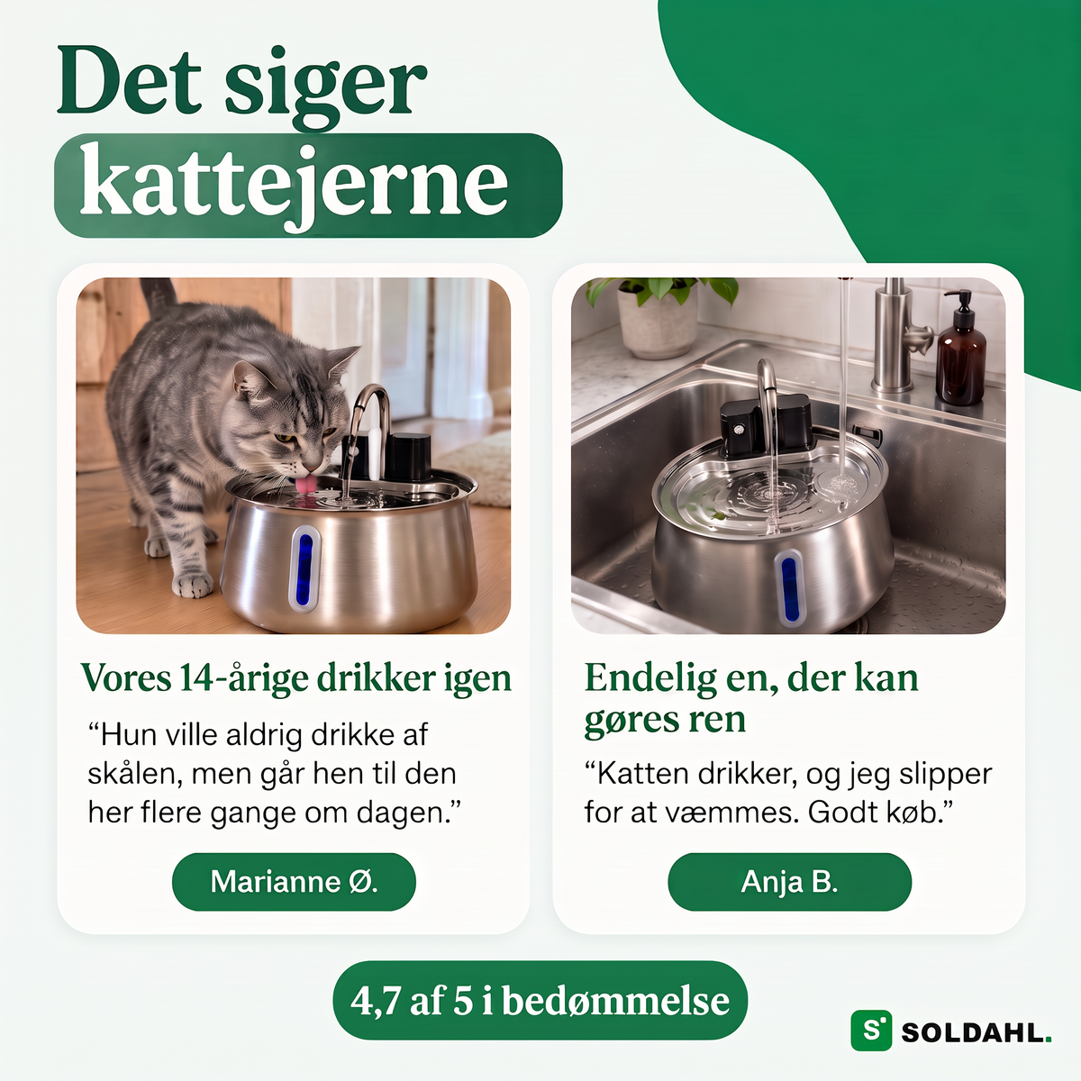 Omtaler fra kattejere om kattevandfontænen
