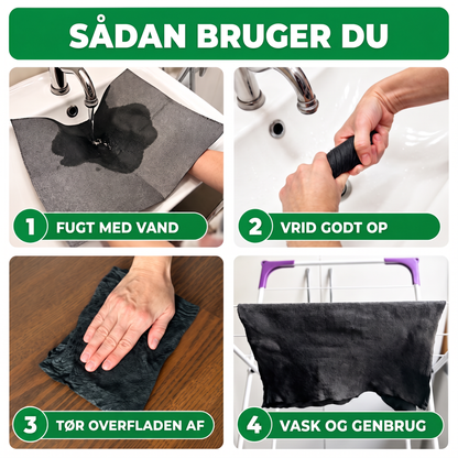 Sådan bruger du Soldahl Kristallduk: fugt, vrid, tør af, vask og genbrug