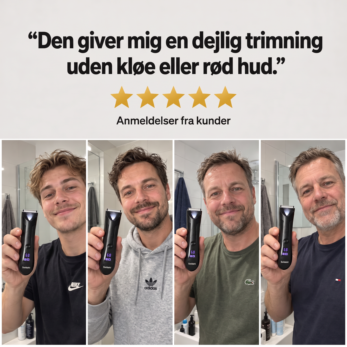 Fire mænd med Soldahl kropstrimmer og kundeanmeldelser