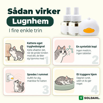 Sådan virker Lugnhem i fire trin, fra kattens eget tryghedssignal til et tryggere hjem