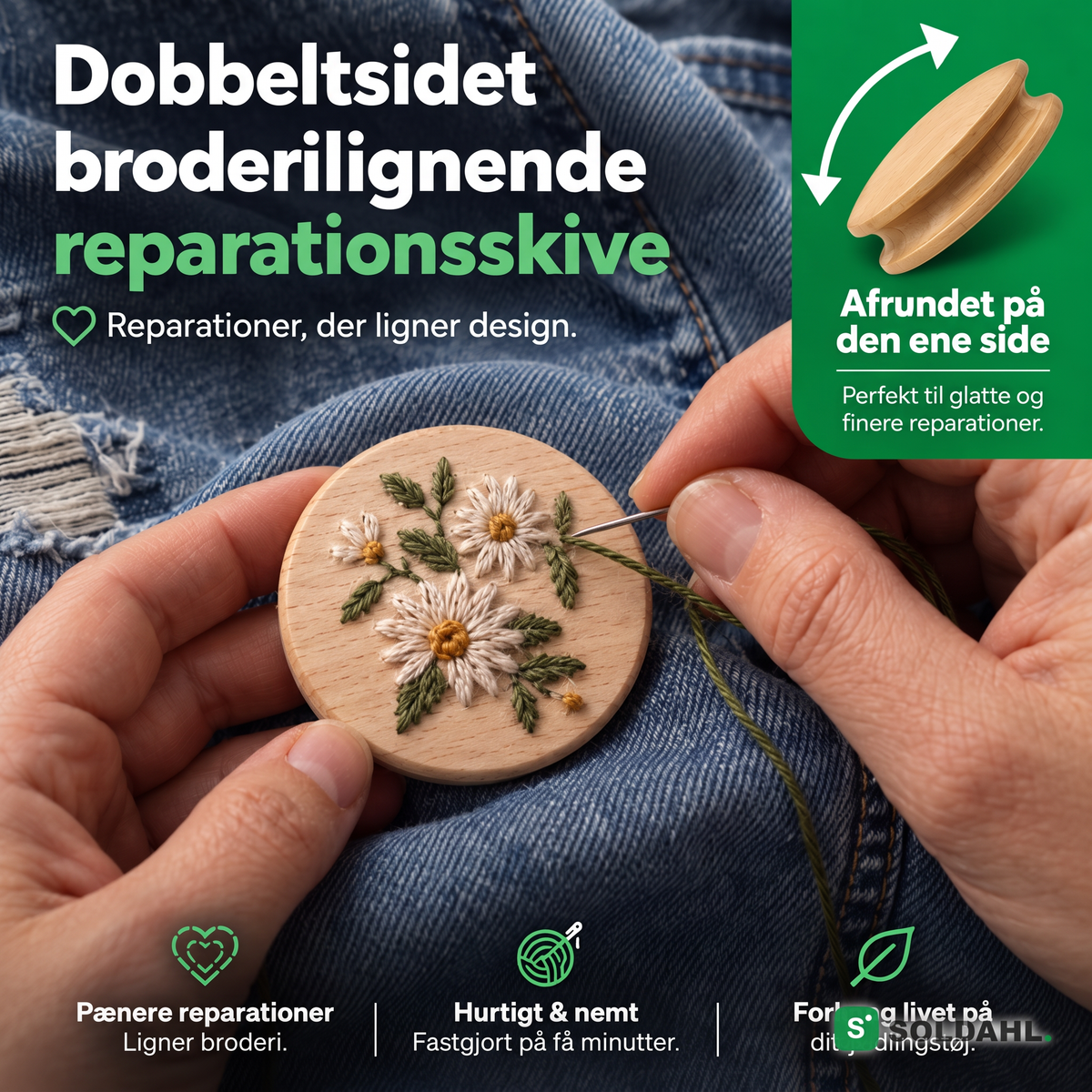 Dobbeltsidet reparationsskive i massiv bøg til finere reparationer