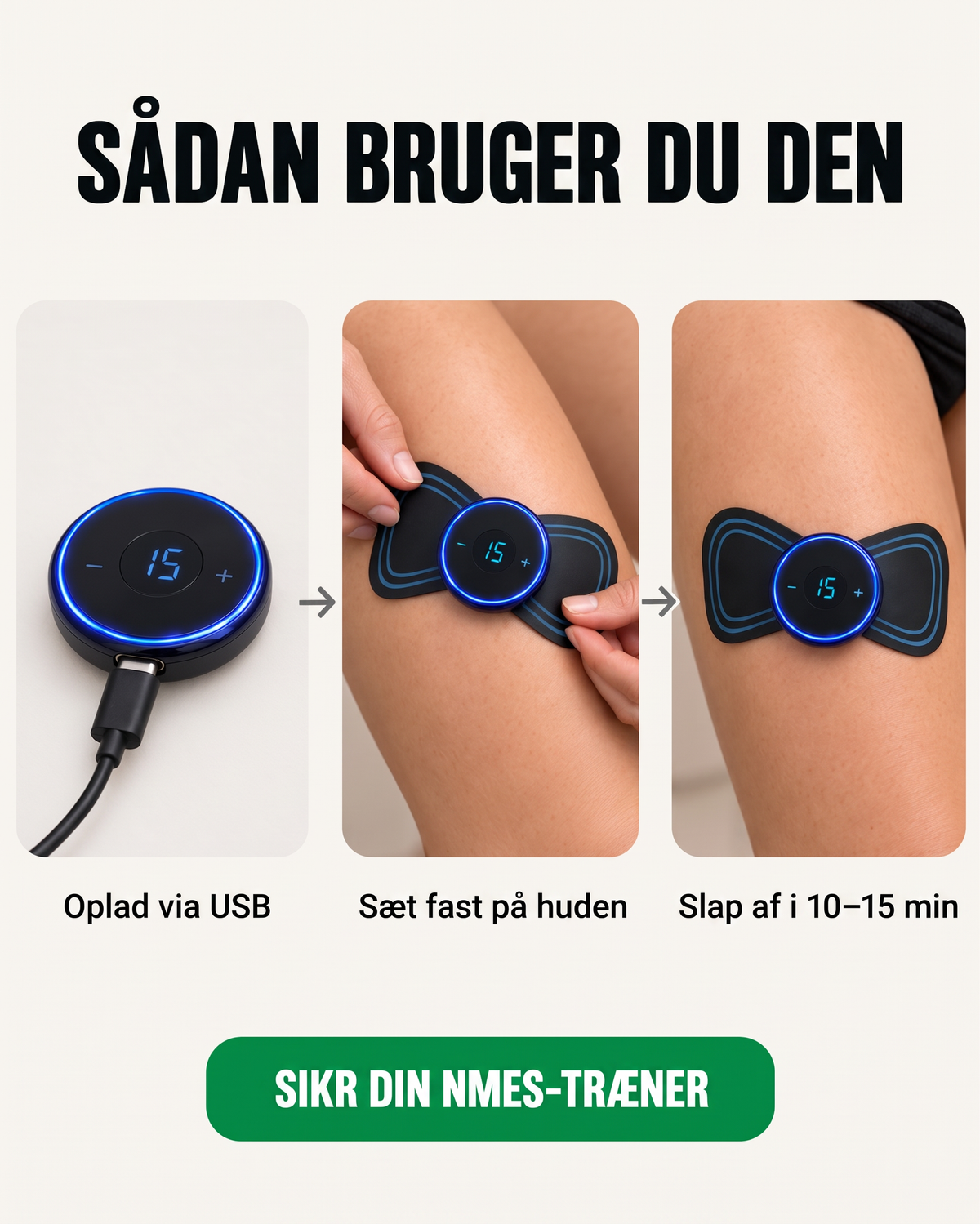 Sådan virker EMS-muskelaktivering på lårmusklen ved knæet