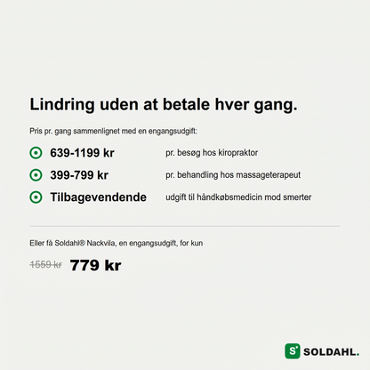 Omkostningssammenligning: Soldahl® Nackvila engangsomkostning mod kiropraktor og massage
