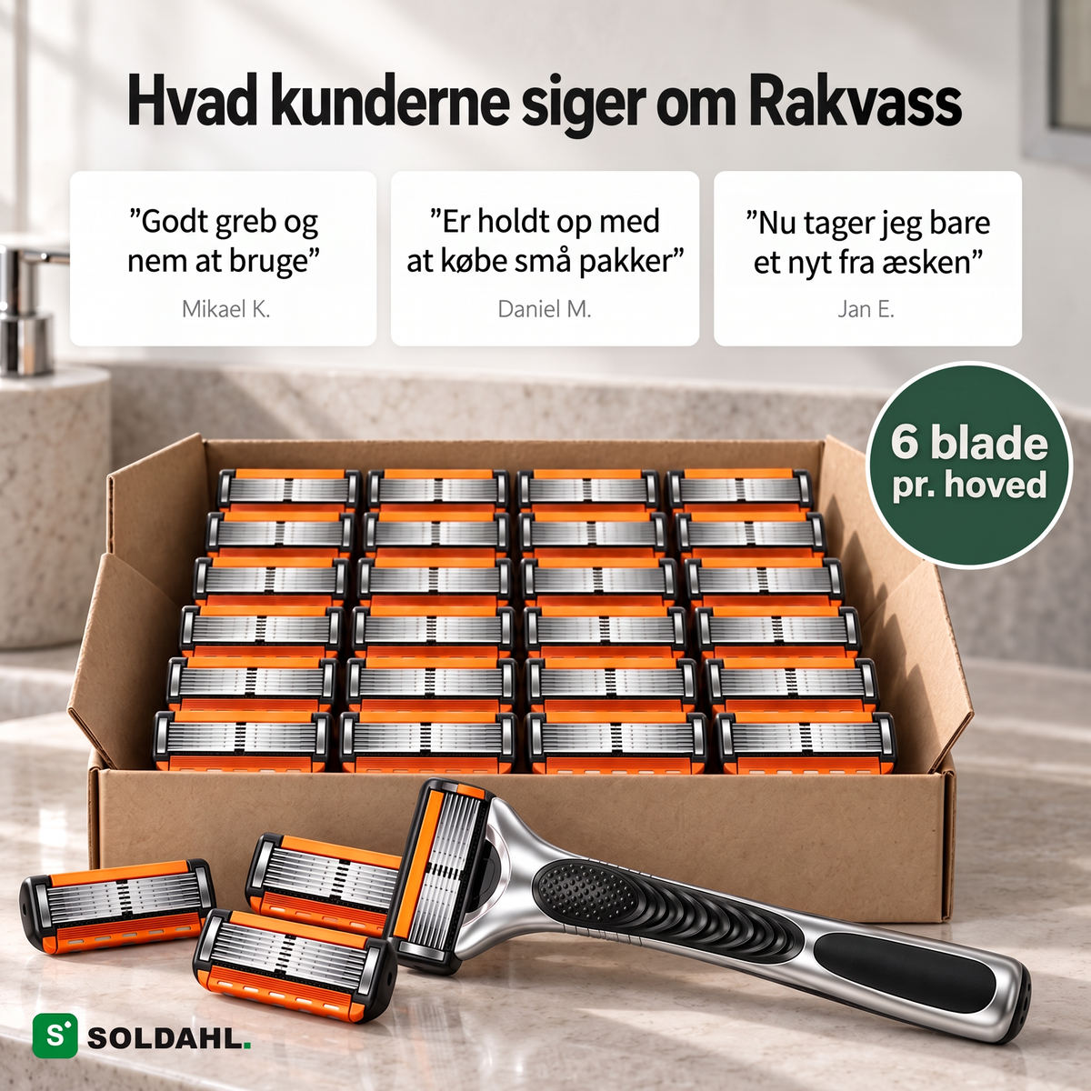 Hvad kunderne siger om Rakvass, æske med løse barberhoveder og håndtaget