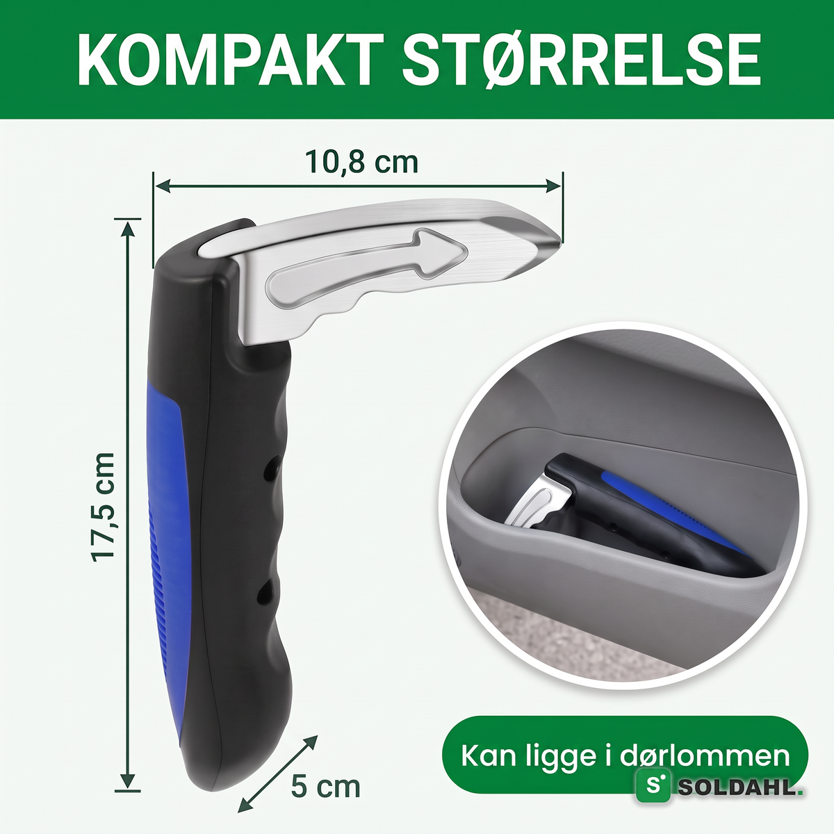 Kompakt størrelse, kan ligge i dørlommen