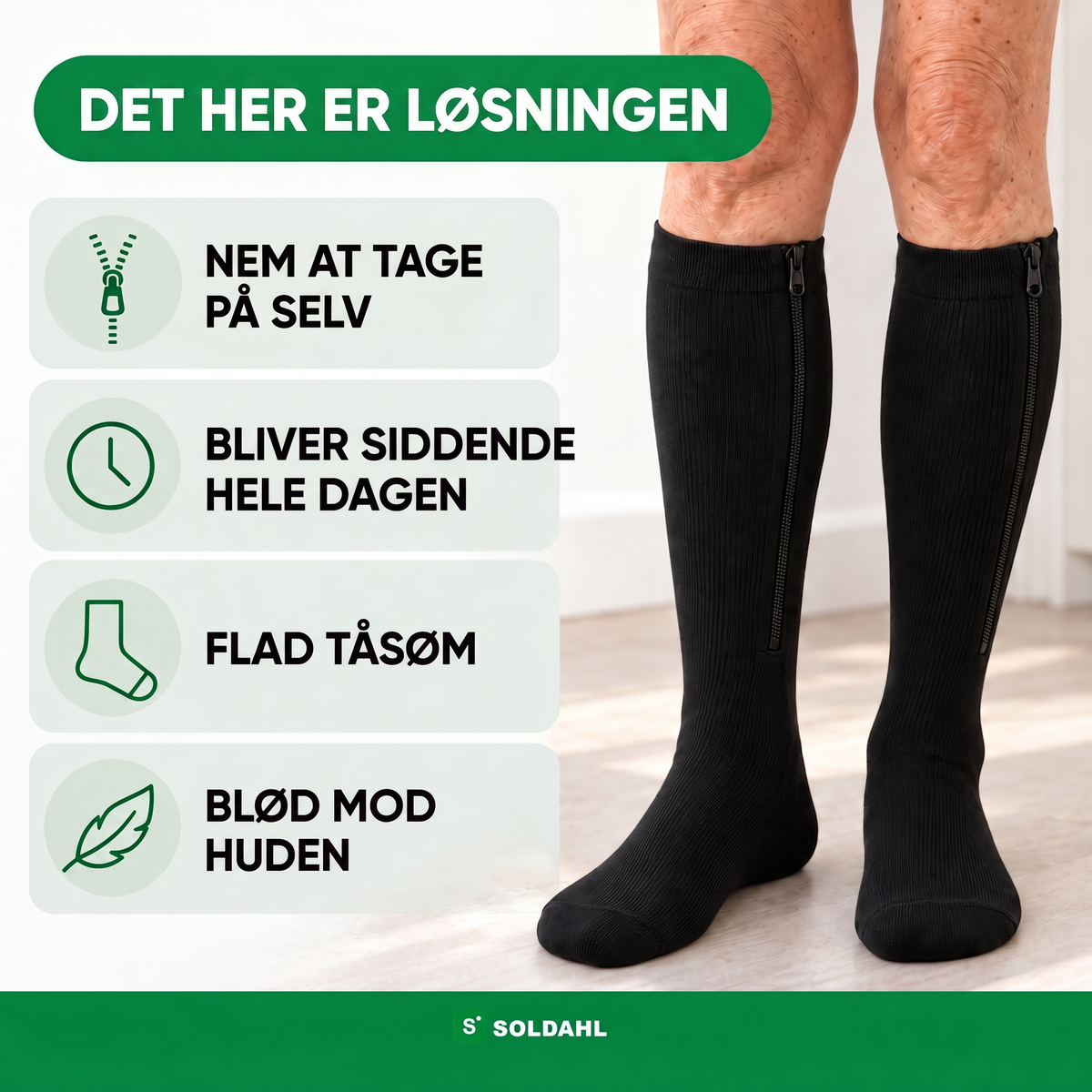 Letdrag med flad tåsøm, sidder fast hele dagen