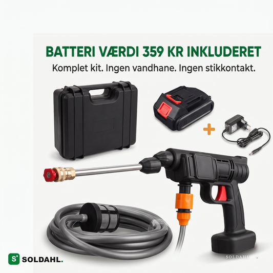 Soldahl trådløs højtryksrenser, komplet kit med batteri, oplader, taske og slange