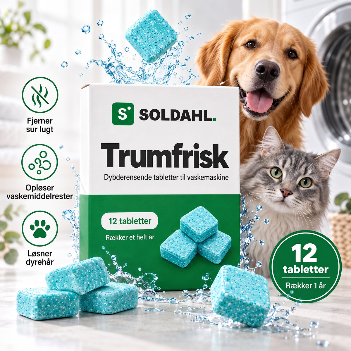 Soldahl Trumfrisk dybderensende tabletter med hund og kat, 12 tabletter