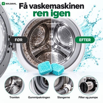Før og efter: snavset og ren vaskemaskinetromle