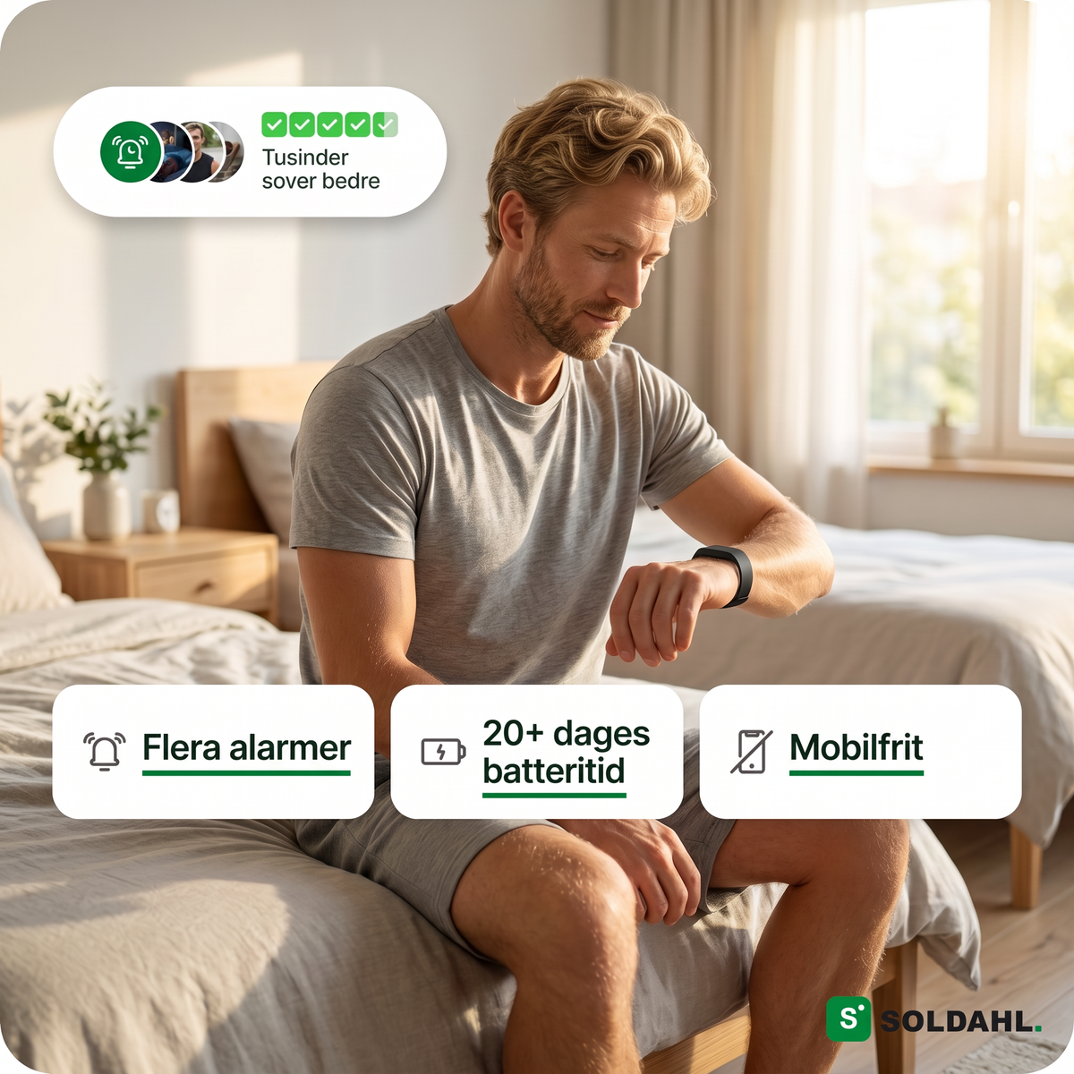 Flere alarmer, lang batteritid, uden mobil